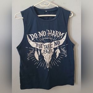 Do No Harm But Take No Bull Blue Small Tank Top